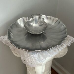 Vintage Clam Shell Pewter Chip & Dip Platter